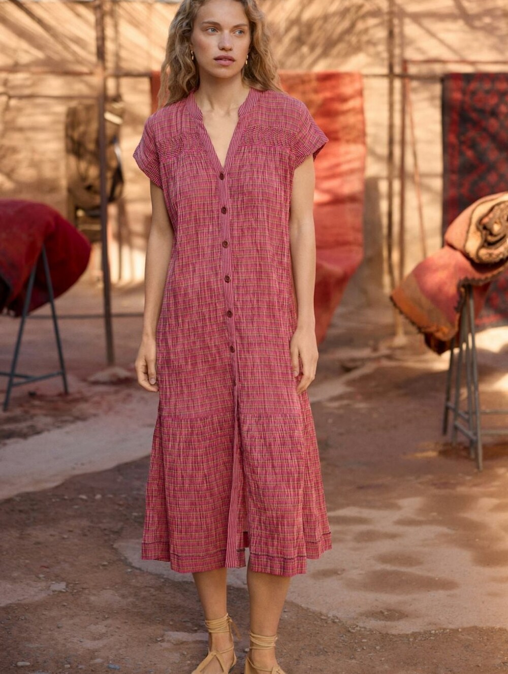 Wrap London Mixed-check dress Crinkle cotton